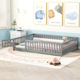 White Full Floor Bed with Safety Guardrails and Door for Kids