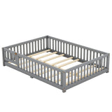 White Full Floor Bed with Safety Guardrails and Door for Kids