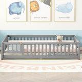 White Full Floor Bed with Safety Guardrails and Door for Kids