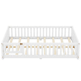 White Full Floor Bed with Safety Guardrails and Door for Kids