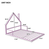 White Full Metal Floor Bed with House-Shaped Headboard
