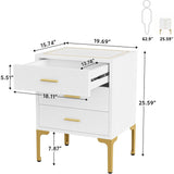 White Gold Nightstand, Modern 3 Drawers Bed Side Table for Bedroom