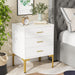 White Gold Nightstand, Modern 3 Drawers Bed Side Table for Bedroom