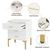 White Gold Nightstand, Modern 3 Drawers Bed Side Table for Bedroom