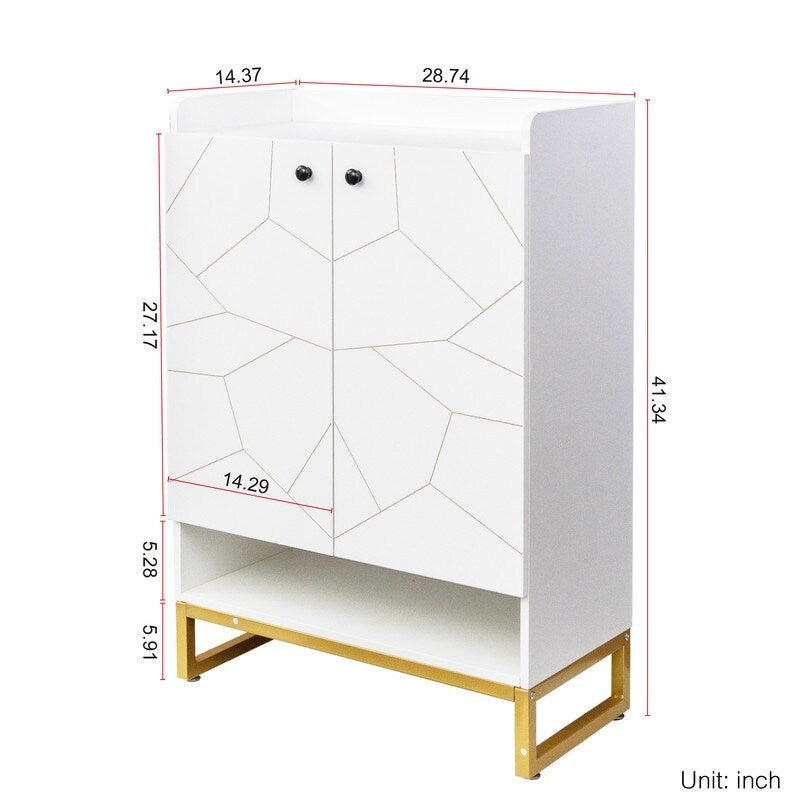White Gold Shoe Storage Cabinet for Entryway, Modern Free Standing Shoe Cabinet Storage Organizer