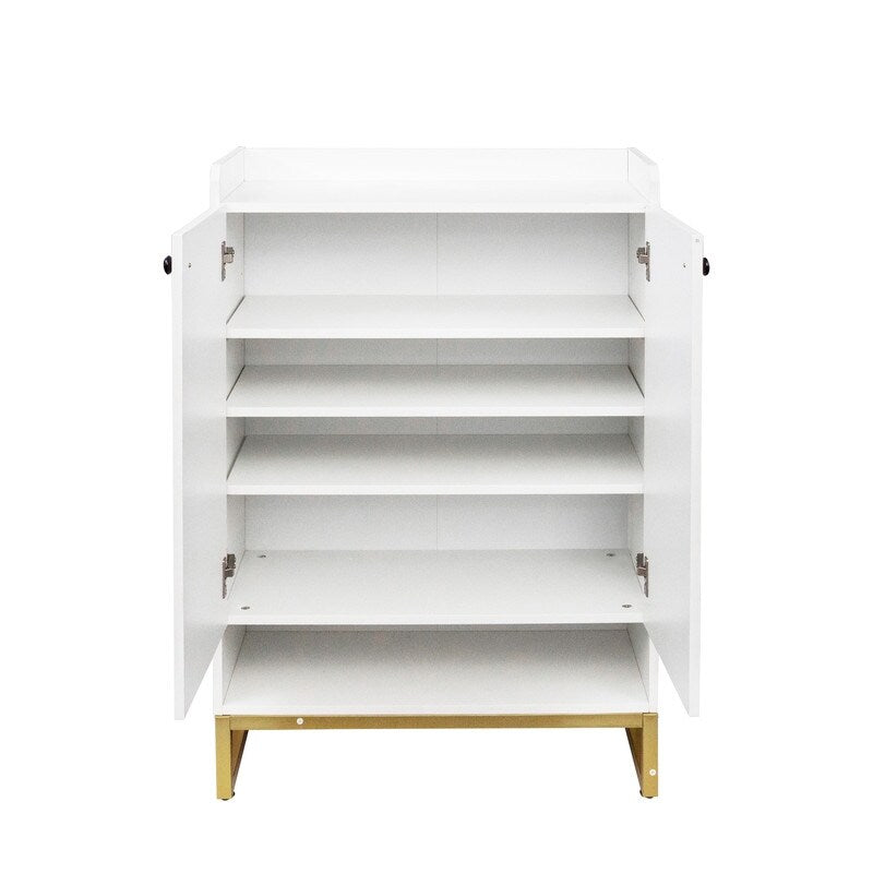 White Gold Shoe Storage Cabinet for Entryway, Modern Free Standing Shoe Cabinet Storage Organizer