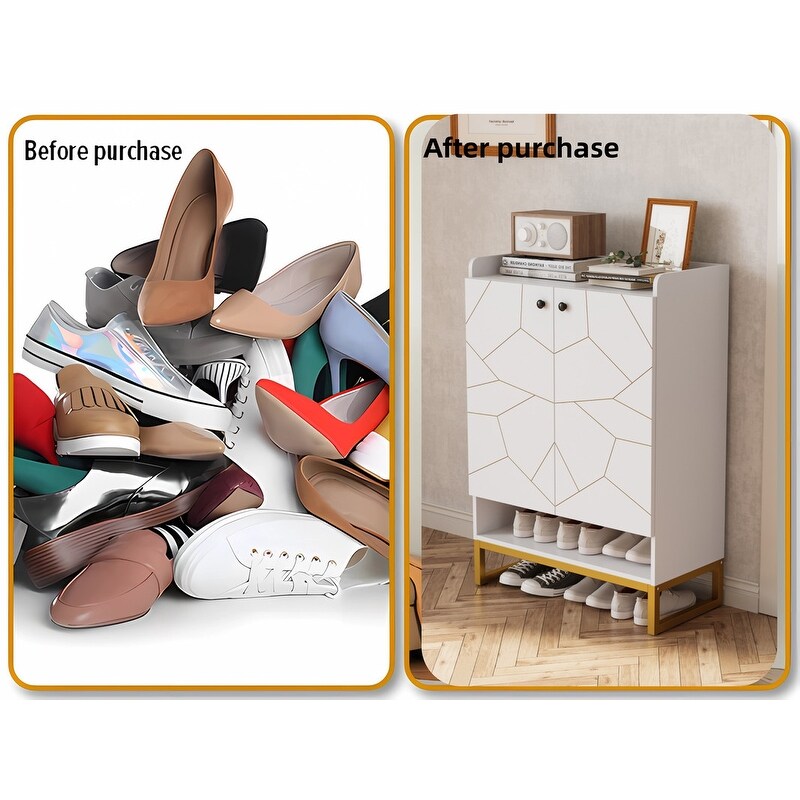 White Gold Shoe Storage Cabinet for Entryway, Modern Free Standing Shoe Cabinet Storage Organizer