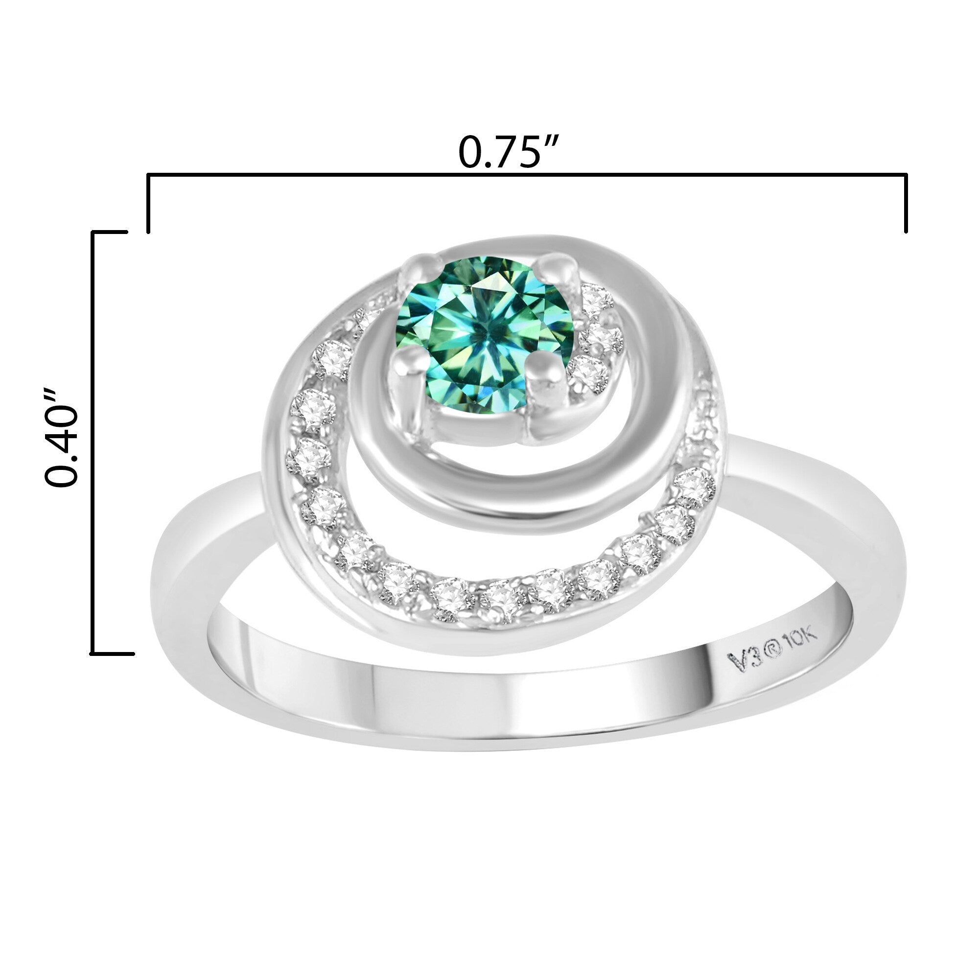 White Gold Green Moissanite and White Diamond Solitaire Ring