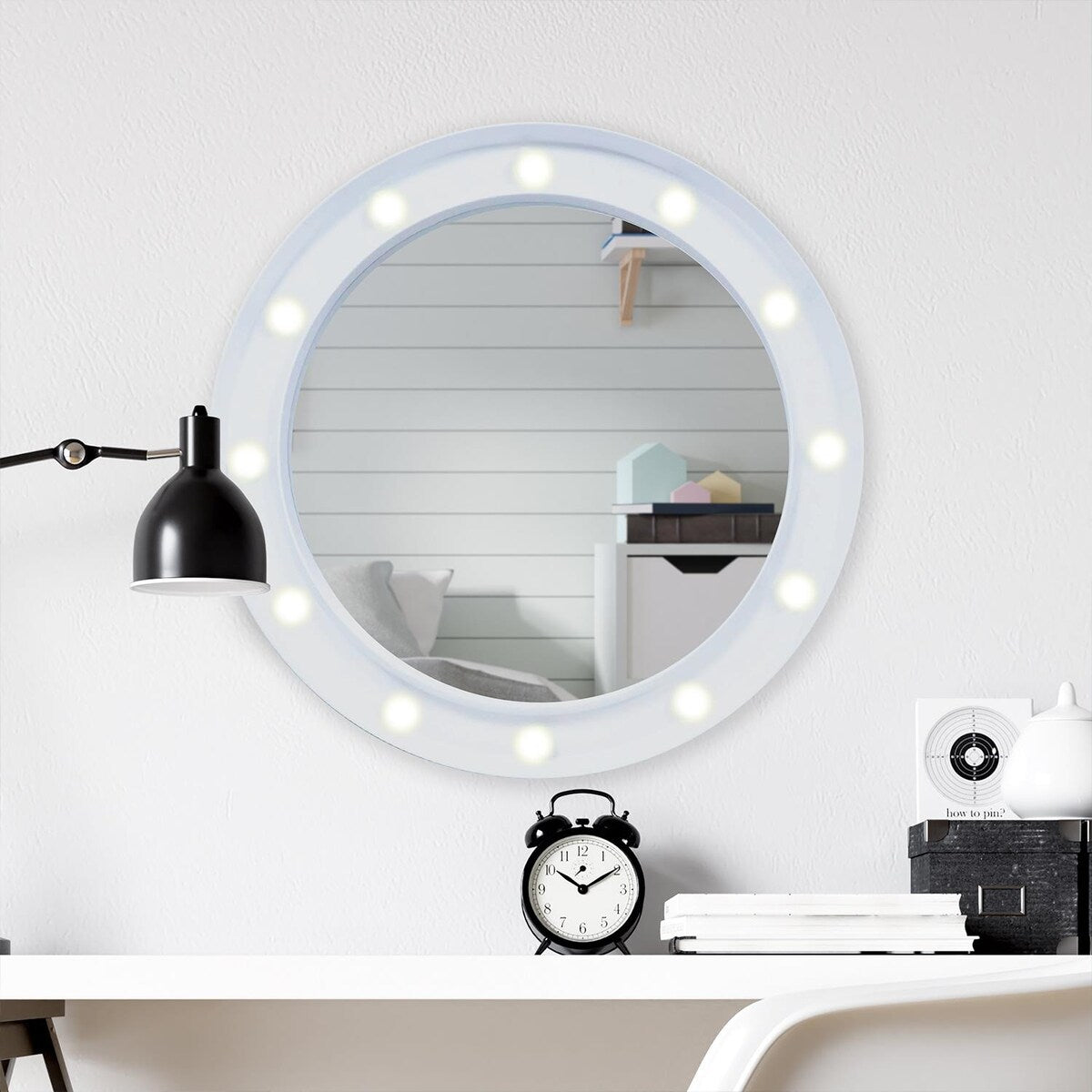 White Hollywood Vanity Round Mirror Wall Hanging - 1 Pack
