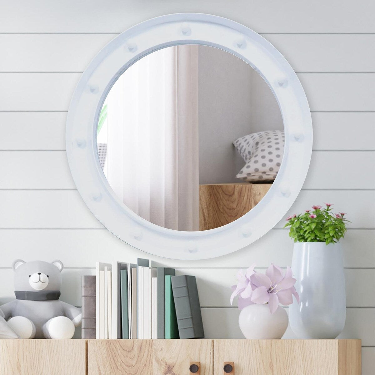 White Hollywood Vanity Round Mirror Wall Hanging - 1 Pack
