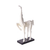 White Horse Hoof Up Statue With Black Base - L