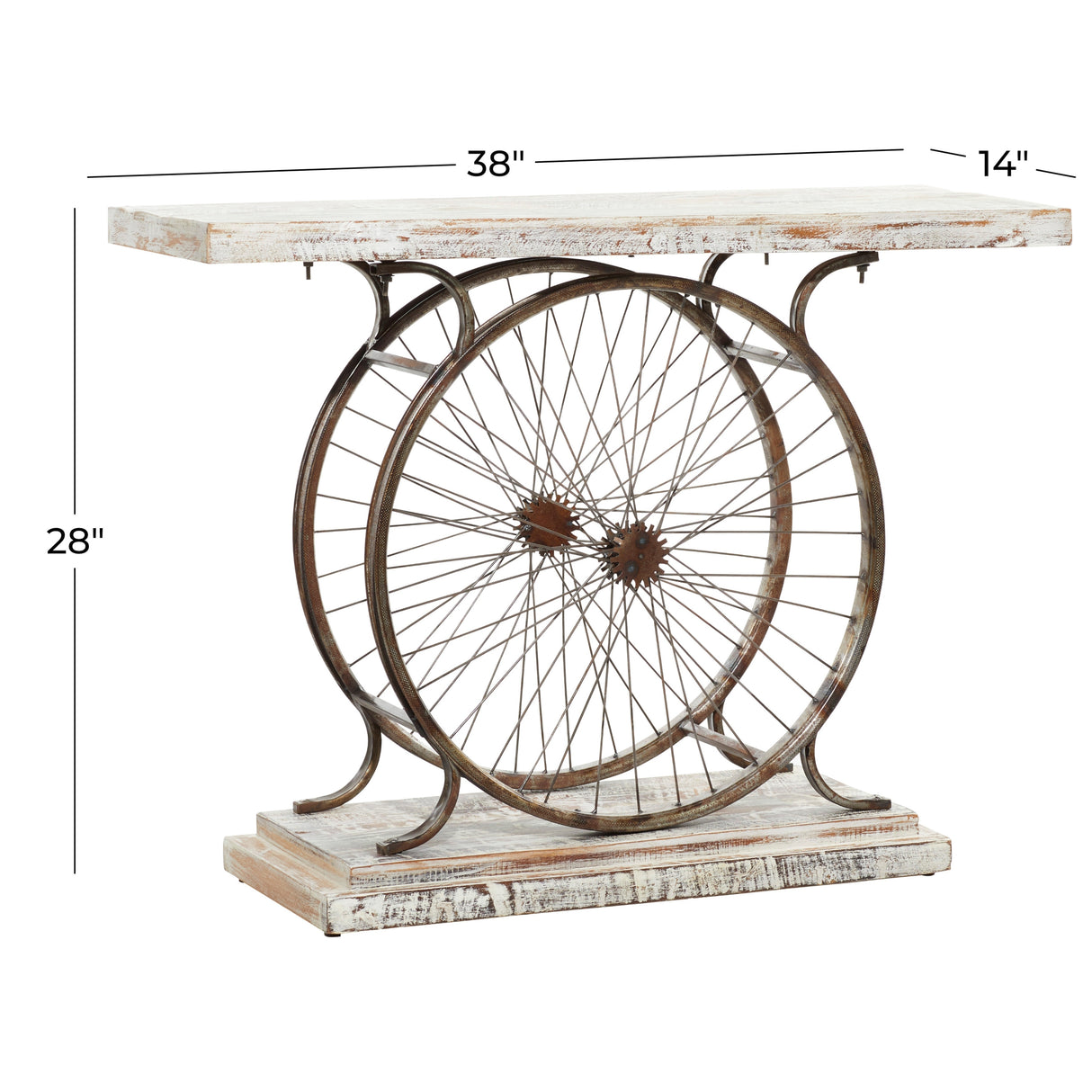 White Iron Rustic Console Table 28 x 38 x 14 - 38 x 14 x 28