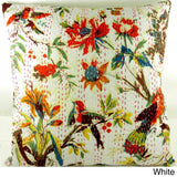 Ethnic Kantha Stitch Tropical Birds Cushion Cover , Handmade in India