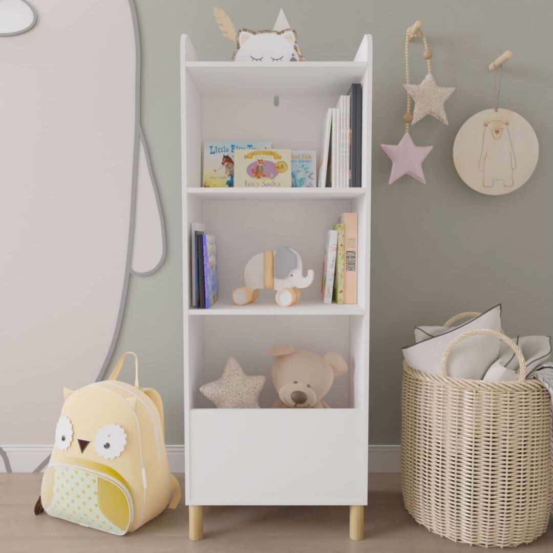 White Kids 4-Tier Bookcase Toy Storage Cabinet Organizer for Children's Room