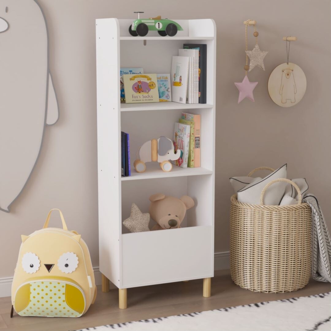 White Kids 4-Tier Bookcase Toy Storage Cabinet Organizer for Children's Room