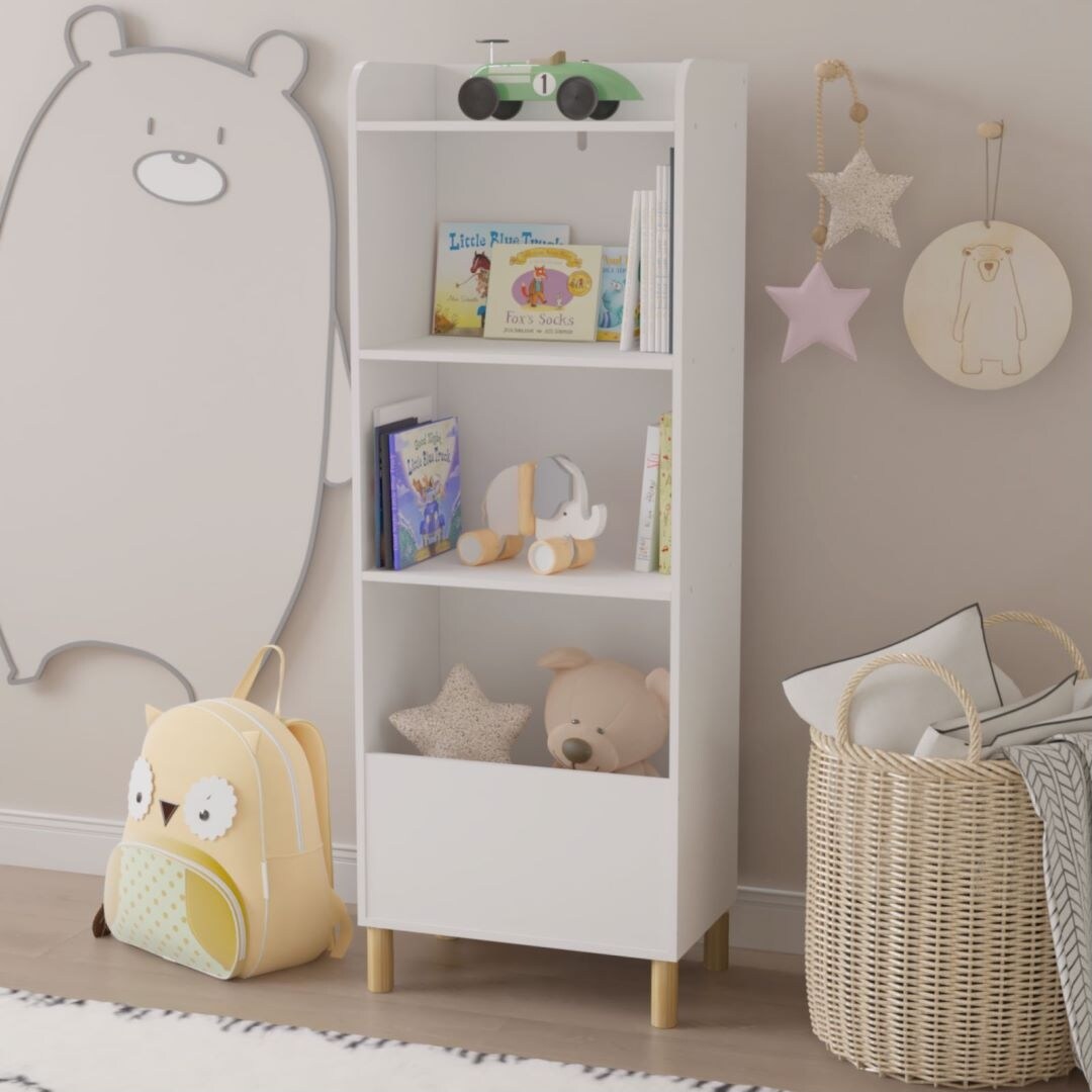 White Kids 4-Tier Bookcase Toy Storage Cabinet Organizer for Children's Room