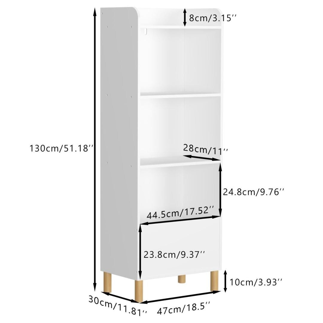 White Kids 4-Tier Bookcase Toy Storage Cabinet Organizer for Children's Room