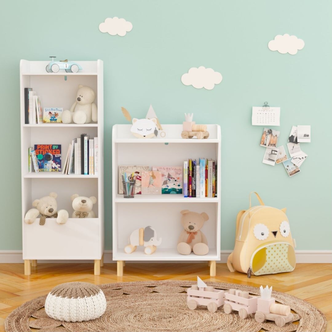 White Kids 4-Tier Bookcase Toy Storage Cabinet Organizer for Children's Room