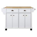White Kitchen Island with Drop-Leaf Countertop and Casters