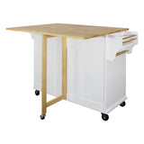 White Kitchen Island with Drop-Leaf Countertop and Casters
