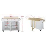 White Kitchen Island with Drop-Leaf Countertop and Casters