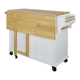 White Kitchen Island with Drop-Leaf Countertop and Casters