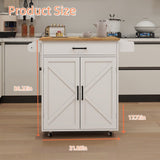 White Kitchen island rolling trolley cart with Adjustable Shelves & towel rack & seasoning rack rubber wood table top
