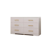 White Large 6 Drawers Chest of Dressers Table with Golden Handle