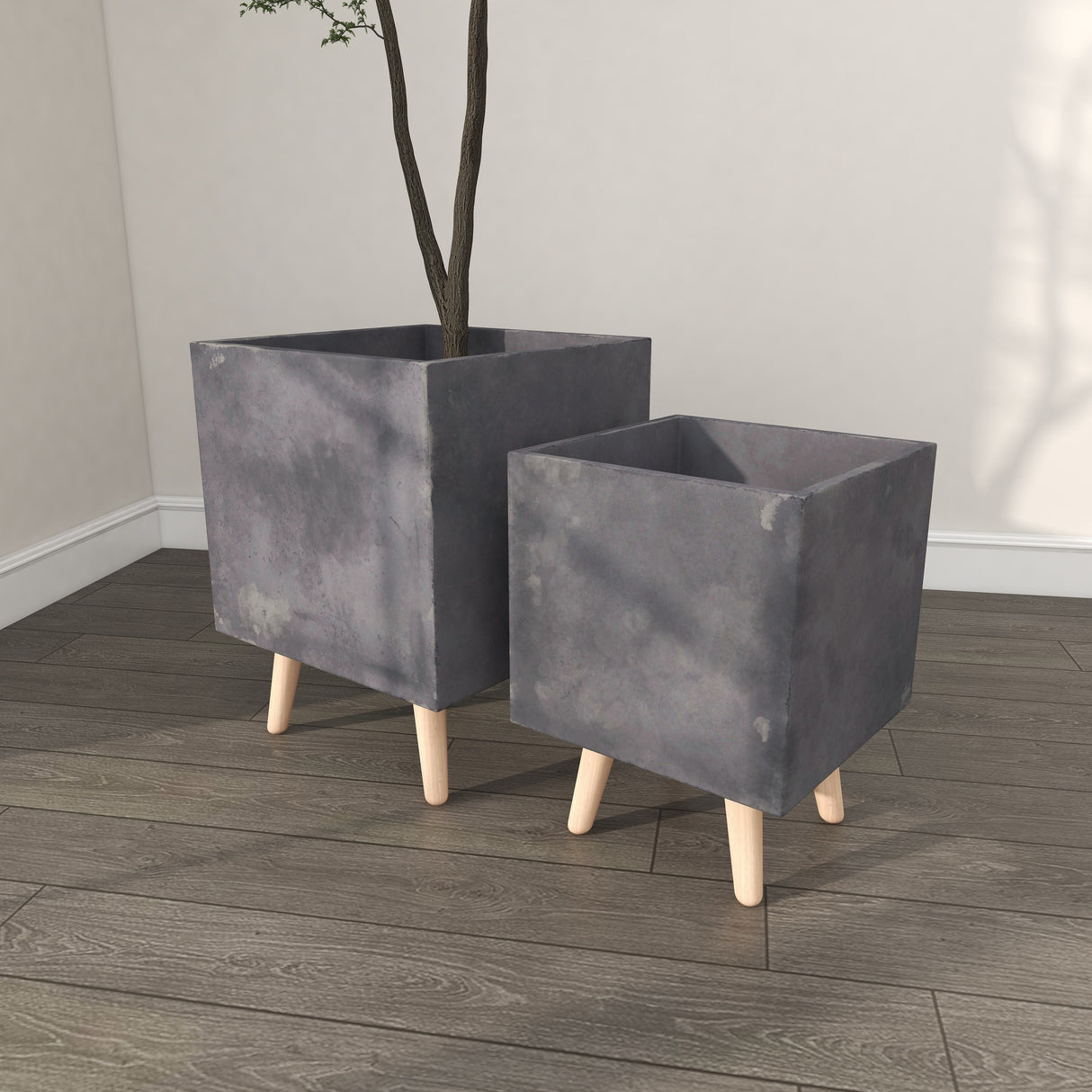 White Light Grey or Grey Fiber Clay Boho Modern Planter Pot (Set of 2) - S/2 15", 18"H