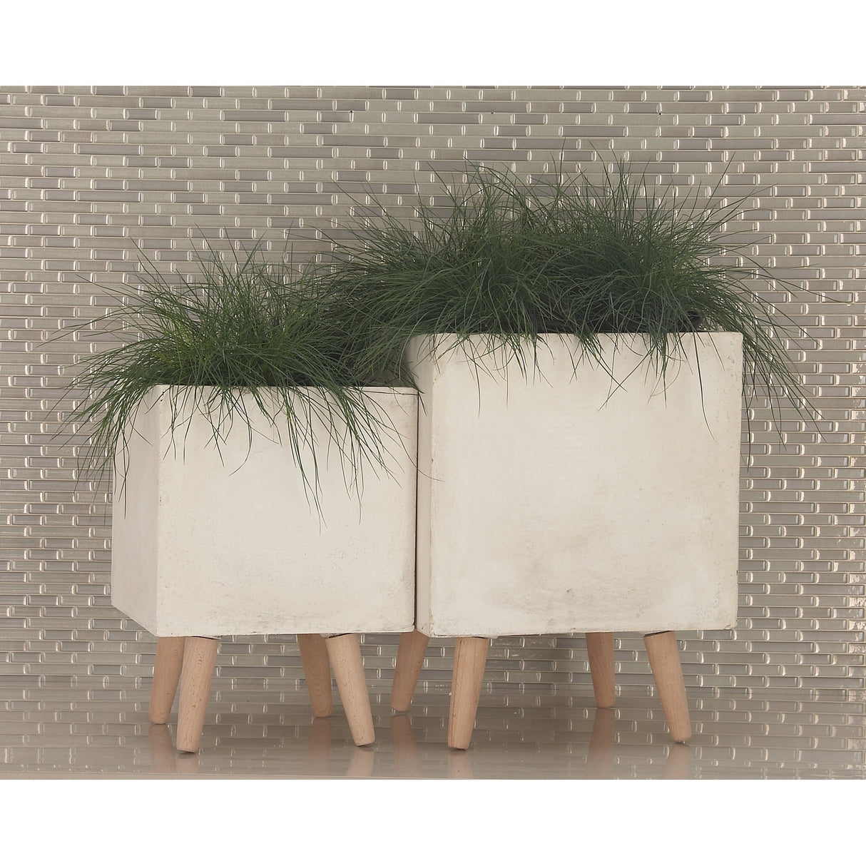 White Light Grey or Grey Fiber Clay Boho Modern Planter Pot (Set of 2) - S/2 15", 18"H