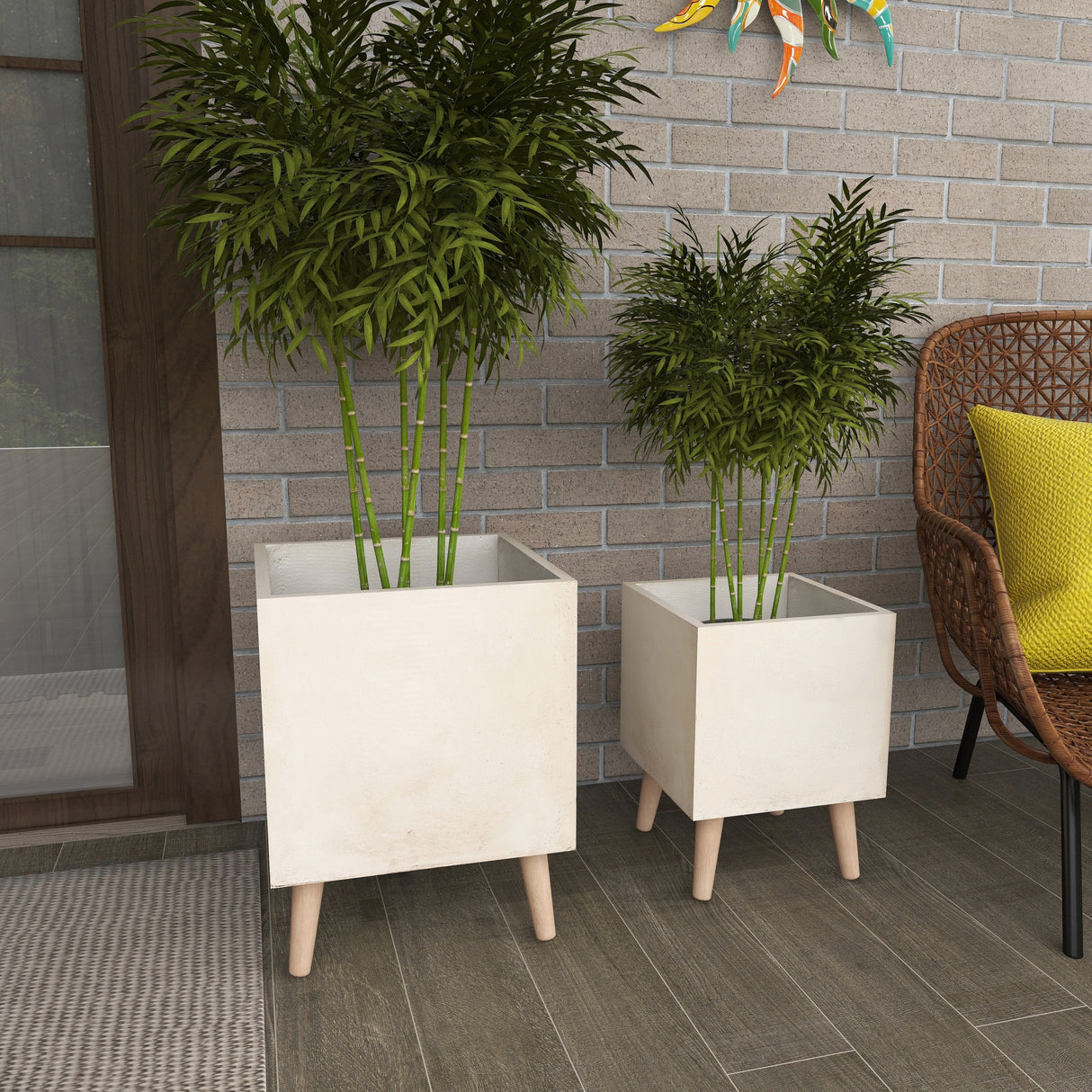 White Light Grey or Grey Fiber Clay Boho Modern Planter Pot (Set of 2) - S/2 15", 18"H