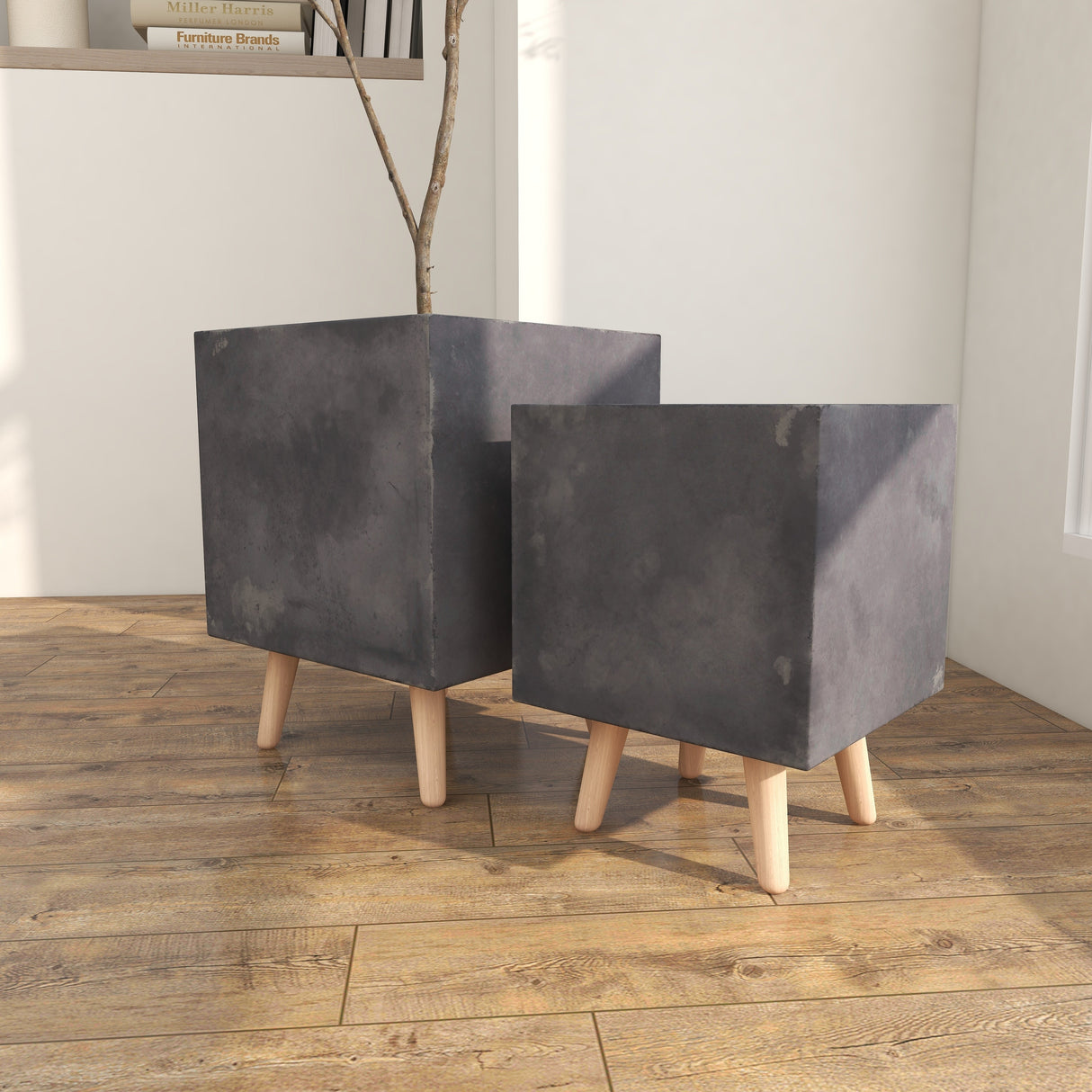 White Light Grey or Grey Fiber Clay Boho Modern Planter Pot (Set of 2) - S/2 15", 18"H