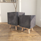 White Light Grey or Grey Fiber Clay Boho Modern Planter Pot (Set of 2) - S/2 15", 18"H