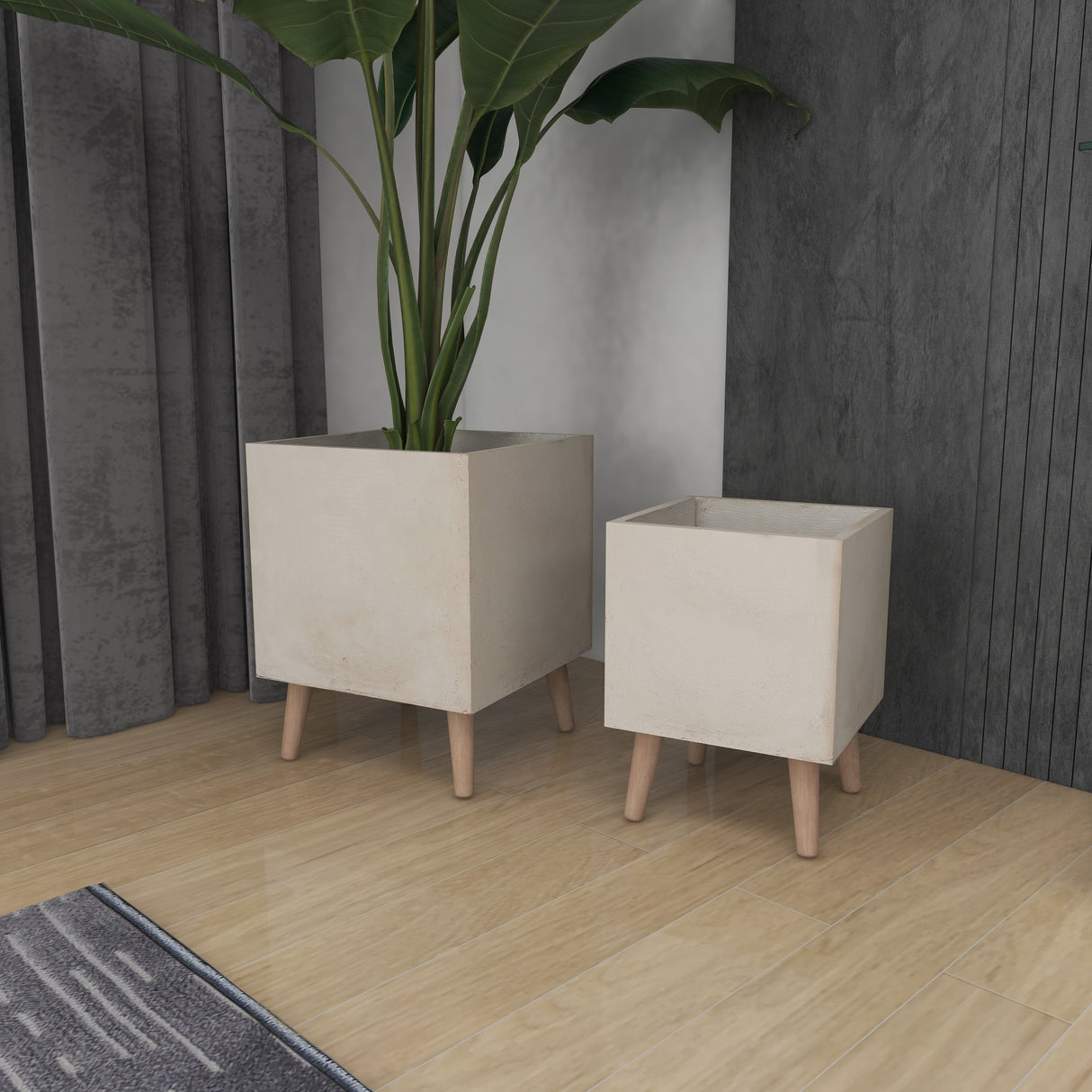 White Light Grey or Grey Fiber Clay Boho Modern Planter Pot (Set of 2) - S/2 15", 18"H