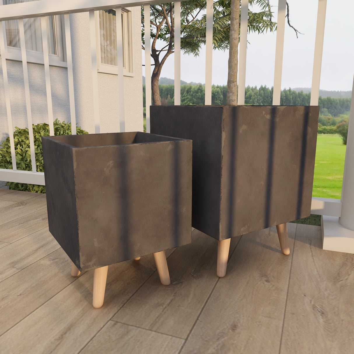 White Light Grey or Grey Fiber Clay Boho Modern Planter Pot (Set of 2) - S/2 15", 18"H