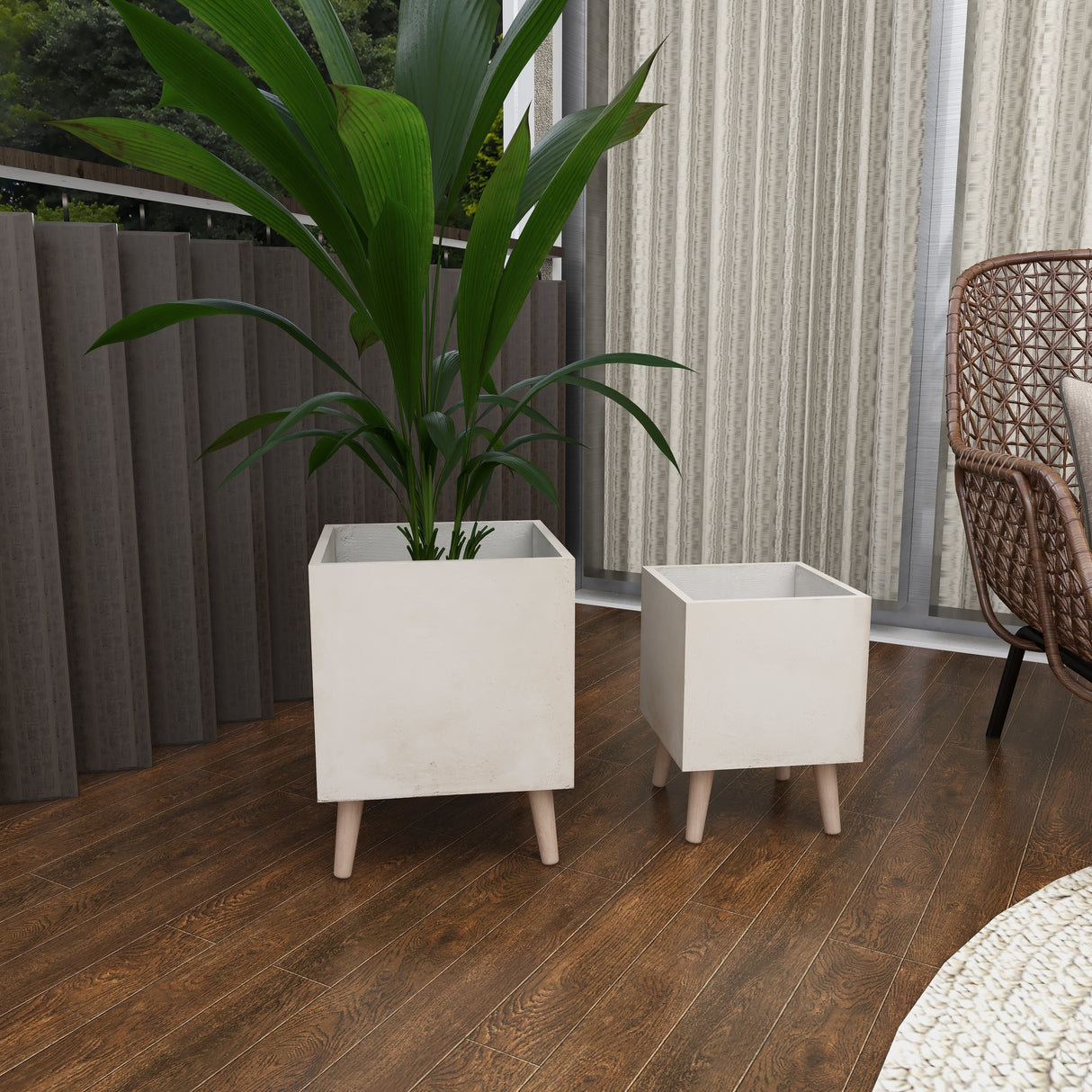 White Light Grey or Grey Fiber Clay Boho Modern Planter Pot (Set of 2) - S/2 15", 18"H