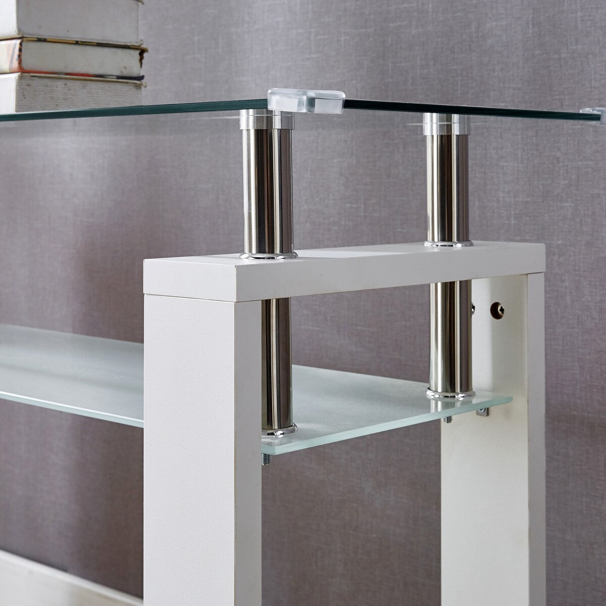 White MDF Console Table; Tempered Glass Top,Foyer Sofa Table Narrow for Entryway, Living Room, Hallway - 47.2"