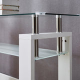 White MDF Console Table; Tempered Glass Top,Foyer Sofa Table Narrow for Entryway, Living Room, Hallway - 47.2"