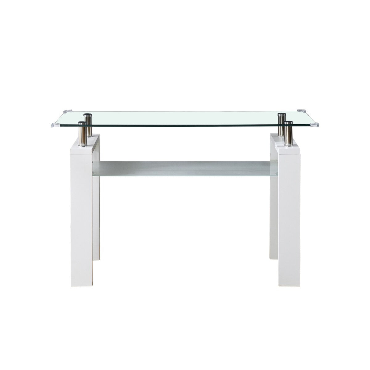 White MDF Console Table; Tempered Glass Top,Foyer Sofa Table Narrow for Entryway, Living Room, Hallway - 47.2"