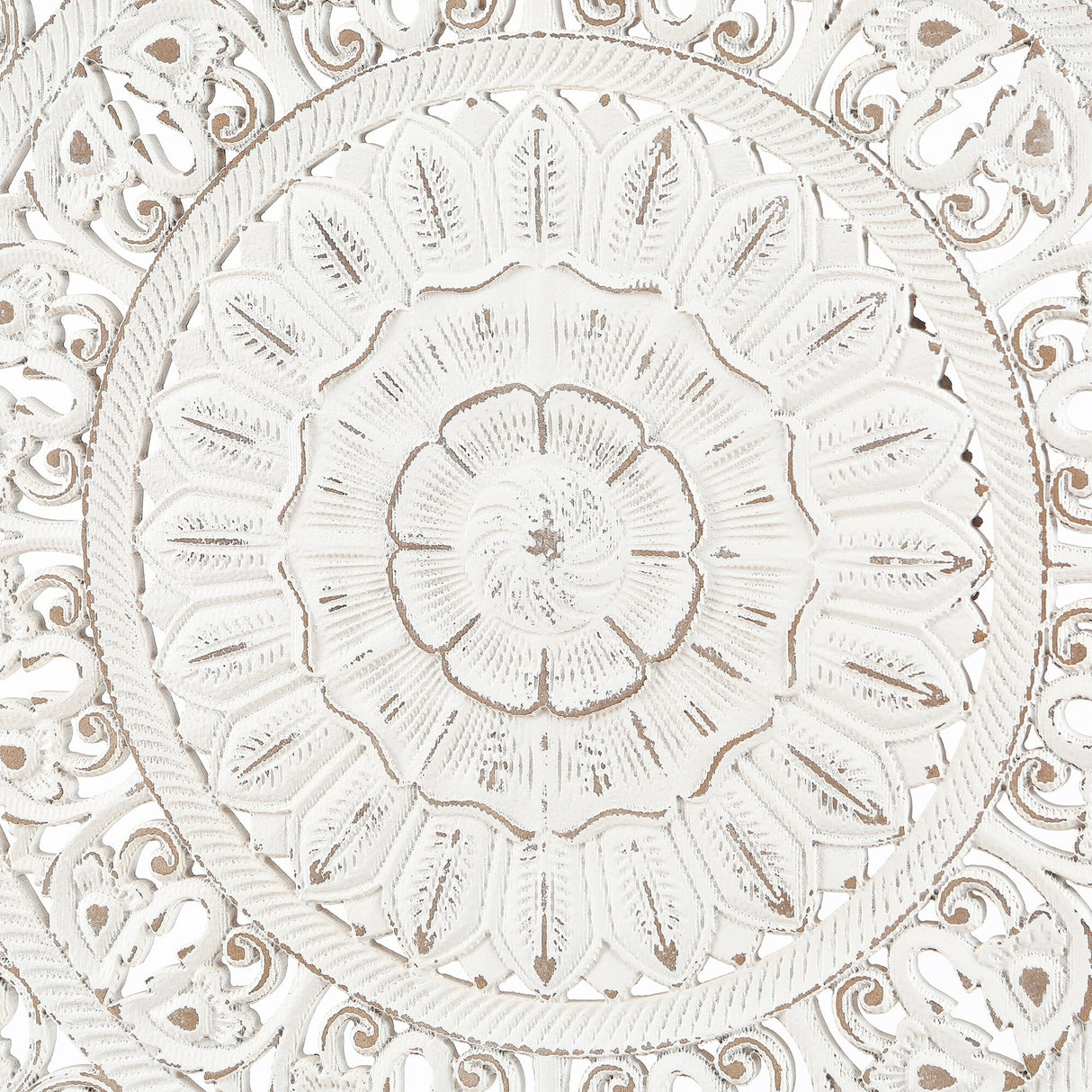 Distressed White Wood Flower Square Frame Wall Decor