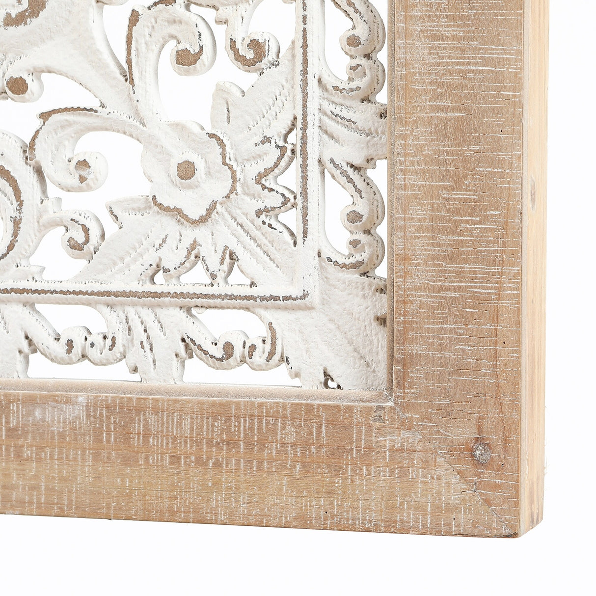 Distressed White Wood Flower Square Frame Wall Decor