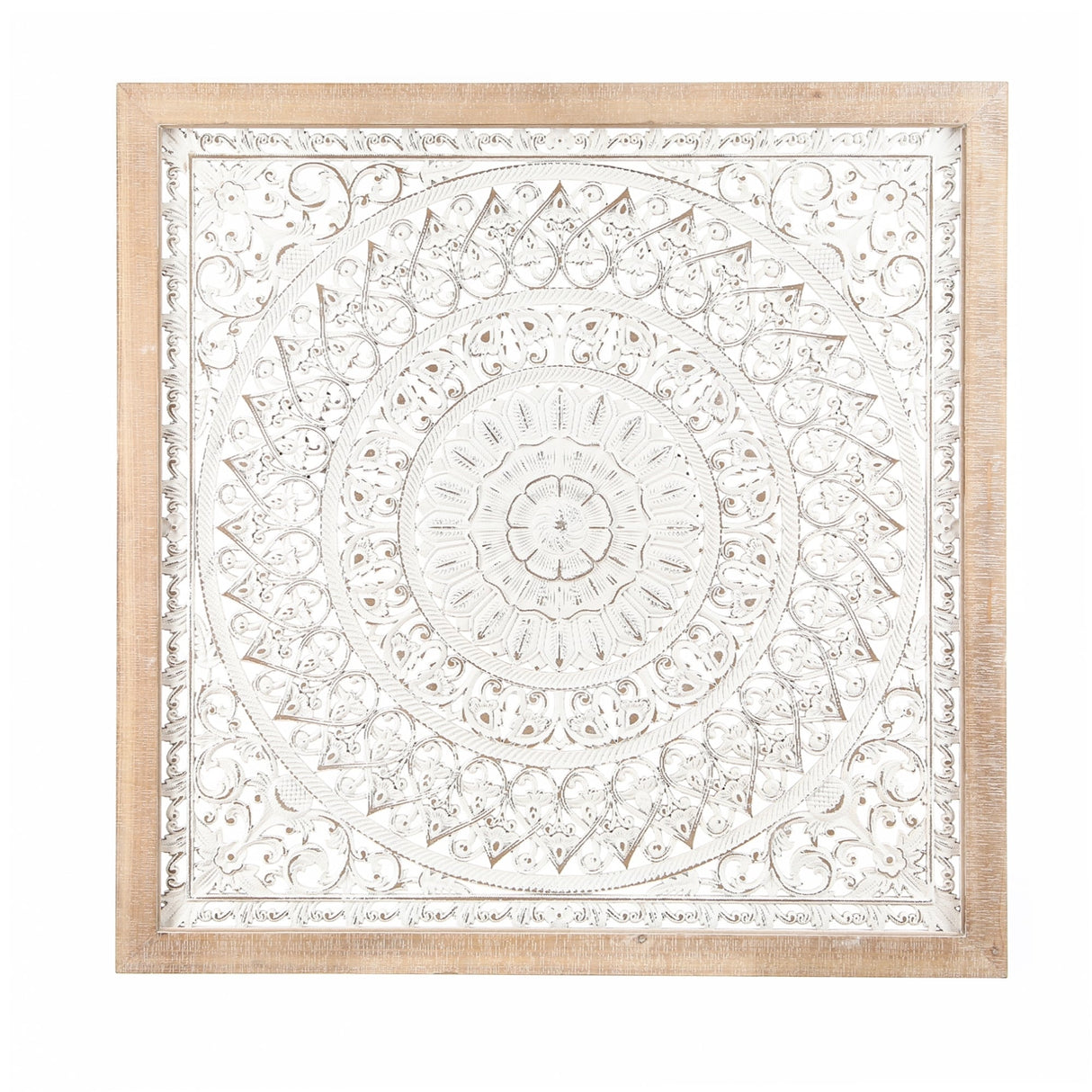 Distressed White Wood Flower Square Frame Wall Decor