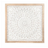 Distressed White Wood Flower Square Frame Wall Decor
