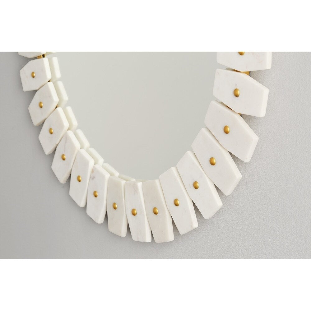 White Marble/Brushed Brass Marble Frame Mirror - White Marble with Brushed Brass Metal