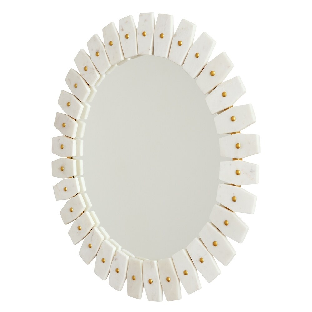 White Marble/Brushed Brass Marble Frame Mirror - White Marble with Brushed Brass Metal