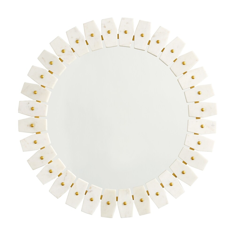 White Marble/Brushed Brass Marble Frame Mirror - White Marble with Brushed Brass Metal