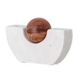 White Marble Taper Holder with Wood Ball