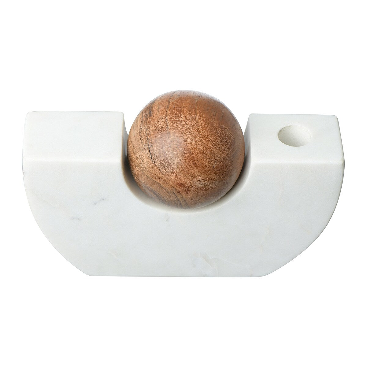 White Marble Taper Holder with Wood Ball