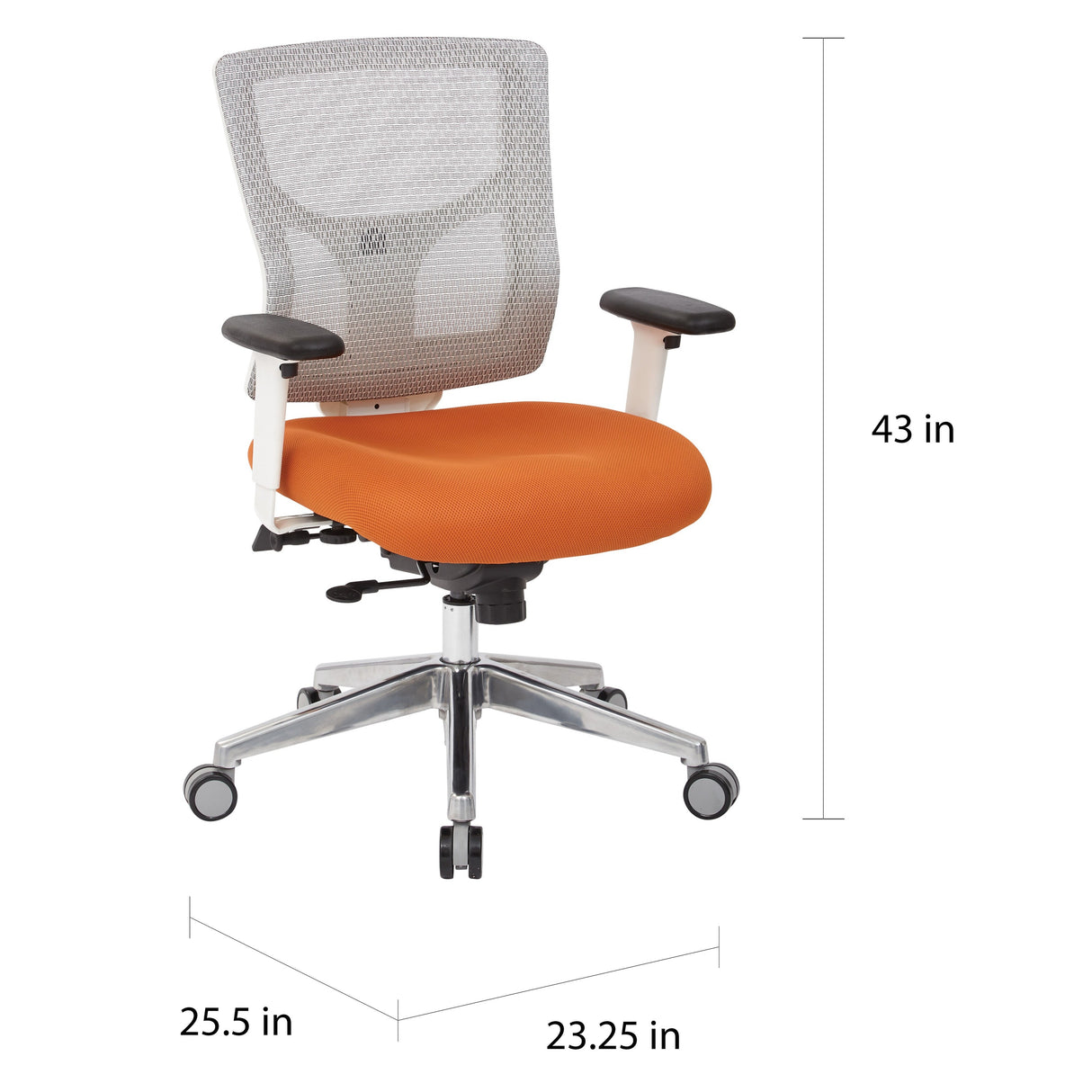 White Mesh Mid-back Office Chair with 2-way Adjustable Arms