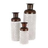 White Metal Tall Floor Vase with Brown Trumpet Tops (Set of 3)